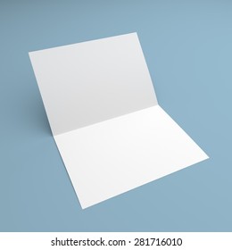 Blank Folded Flyer, Booklet, Postcard, Business Card Or Brochure Mockup Template On Blue Background