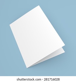 Blank Folded Flyer, Booklet, Postcard, Business Card Or Brochure Mockup Template On Blue Background