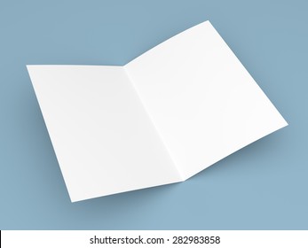 Blank Folded Flyer, Booklet, Postcard, Business Card Or Brochure Mockup Template On Blue Background