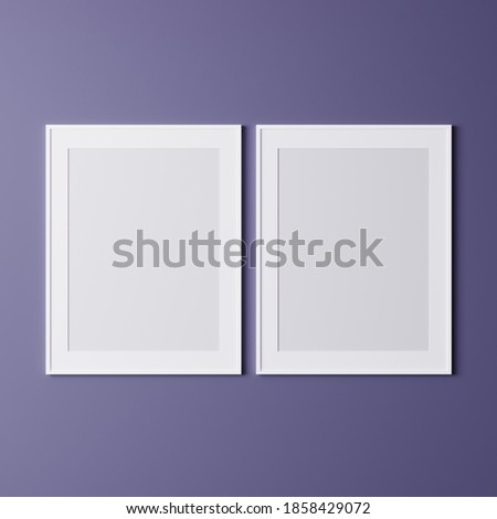 blank frames on purple wall, mock up, vertical white frames for poster on the wall, photo frame isolated on the wall, mock up for picture or photo frame, blank frame on bright wall, 3d rendering 