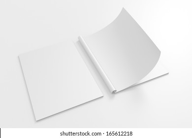 Blank Full Turn Magazine Isolated On White With Soft Shadows