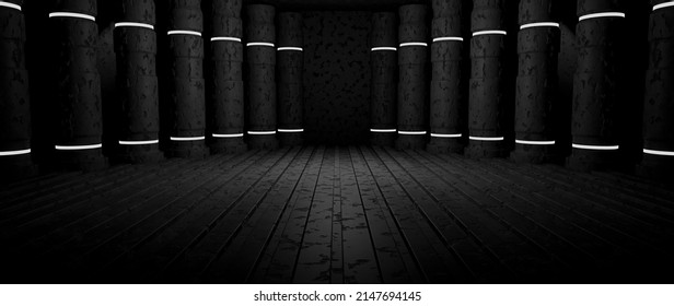 Blank Futuristic Huge Virtual Showroom Club Hallway Black Illustrative Banner Background Wallpaper 3D Rendering