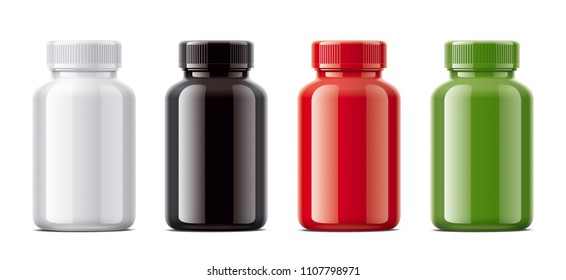 Blank gloss bottles mockups for pills or other pharmaceutical preparations. 