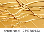 Blank gold adhesive crumpled tape mockup texture, 3d rendering. Empty golden creasy glue surface for sticking equipment mock up background. Clear textured tape gaffa wrinkled effect. 3D Illustration