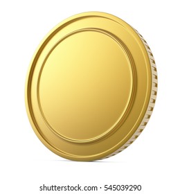 Blank Gold Coin Isolated On White Background. 3D Rendering.