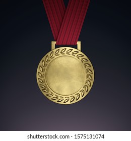 Blank Gold Medal With Ribbon. 3d Render