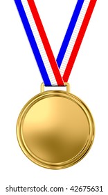 Blank Gold Medal With Tricolor Ribbon - 3d Render