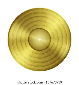 Blank Gold Record Isolated On White Background With Clipping Path And Copy Space