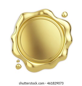 Blank golden wax seal isolated on white background. 3d illustration