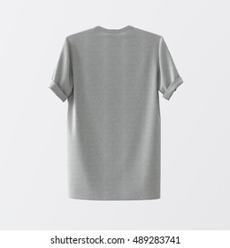 Blank Gray Cotton Tshirt Isolated Center White Empty Background.Mockup Highly Detailed Texture Materials.Space For Business Message. Square.Back Side. 3D Rendering