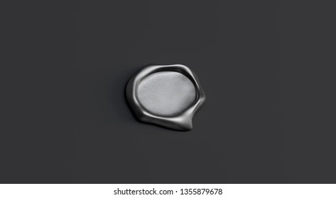 Blank Gray Wax Stamp Mock Up, Isolated On Black Background, Depth Of Field, 3d Rendering. Empty Letter Mark Mockup, Side View. Clear Mail Signature For Emboss Template.