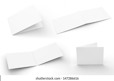 Blank Greeting Cards Set Isolated On White With Soft Shadows. 4 Views.