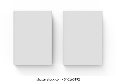 Blank Hard Cover Book Template, Two Blank Books For Design Isolated On White Background, 3D Rendering
