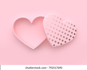 Blank Heart Box Open Pink Background Valentine Concept 3d Rendering