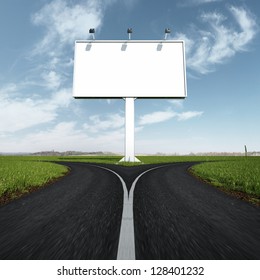 Blank highway and road sign with fork