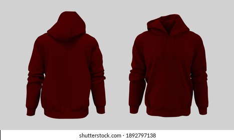 Blank Hooded Sweatshirt Mockup For Print, Isolated On White Background, 3d Rendering, 3d Illustration