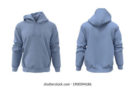 Blank Hooded Sweatshirt Mockup For Print, Isolated On White Background, 3d Rendering, 3d Illustration