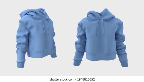 Blank Hooded Sweatshirt Mockup For Print, 3d Rendering, 3d Illustration