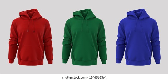 Blank hoodie jacket mock up isolated on white background. 3d rendering, 3d illustration. 