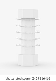 Blank hook peg accessory display stand, retail display stand with hook for product , display stand template. 3d illustration