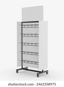 Blank hook peg accessory display stand, retail display stand with hook for product , display stand template. 3d illustration.