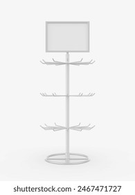 Blank hook peg accessory display stand, retail display stand with hook for product , display stand template. 3d illustration.