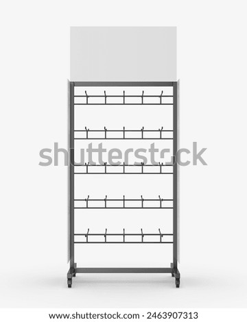 Blank hook peg accessory display stand, retail display stand with hook for product , display stand template. 3d illustration.