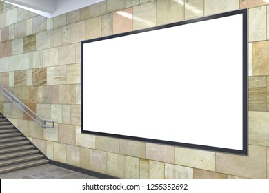 Blank Horizontal Advertising Billboard Mockup Underground With Clipping Path Around Ad Banner. 3d Illustration