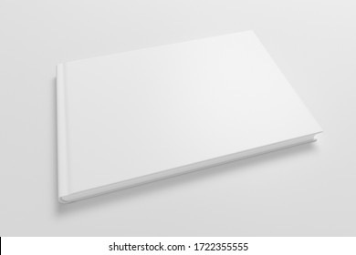 Blank Horizontal Book Cover Mock Up On White Background. Wide Angle Side View In Perspective . 3d Illustration