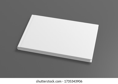 Blank Horizontal Book Cover Mock Up On Gray Background. Side View. 3d Illustration