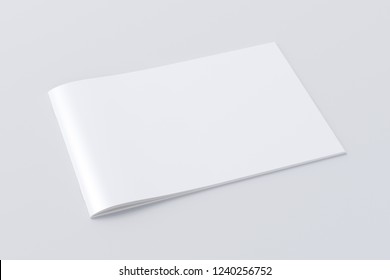 Blank Horizontal Booklet Cover On White Background With Clipping Path Around Booklet. 3d Illustration