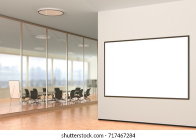 Blank Horizontal Poster On The Wall In Modern Office. 3d Illustration