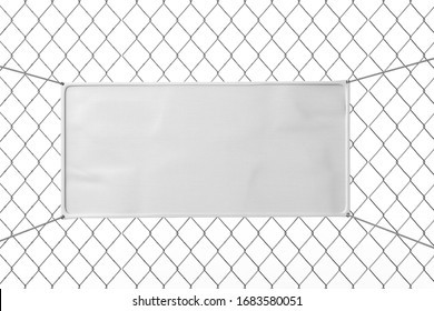 Blank Indoor Outdoor Fabric Vinyl Banner Hanging On The Fence. 3d Illustration.
