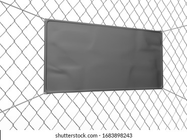 Blank Indoor Outdoor Fabric Vinyl Banner Hanging On The Fence. 3d Illustration.
