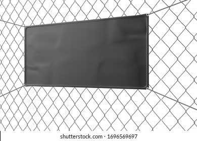 Blank Indoor Outdoor Fabric Vinyl Banner Hanging On The Fence. 3d Illustration.