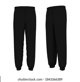 Blank Joggers Mockup, Front And Side Views. Sweatpants. 3d Rendering, 3d Illustration.