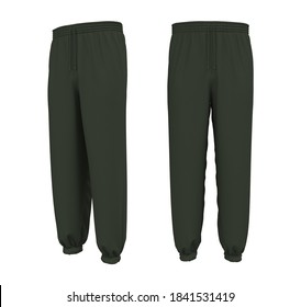 Blank Joggers Mockup, Front And Side Views. Sweatpants. 3d Rendering, 3d Illustration.