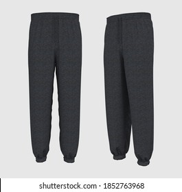 Blank Joggers Mockup, Front And Side Views. Sweatpants. 3d Rendering, 3d Illustration.