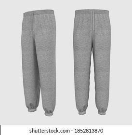 Blank joggers mockup, front and side views. Sweatpants. 3d rendering, 3d illustration.