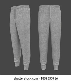 Blank Joggers Mockup, Front And Side Views. Sweatpants. 3d Rendering, 3d Illustration.