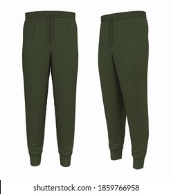 Blank Joggers Mockup, Front And Side Views. Sweatpants. 3d Rendering, 3d Illustration.