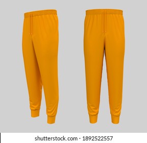 Blank Joggers Mockup, Front And Side Views. Sweatpants. 3d Rendering, 3d Illustration.