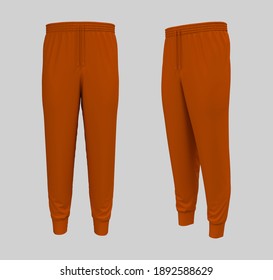 Blank Joggers Mockup, Front And Side Views. Sweatpants. 3d Rendering, 3d Illustration.