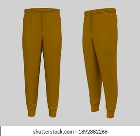 Blank Joggers Mockup, Front And Side Views. Sweatpants. 3d Rendering, 3d Illustration.