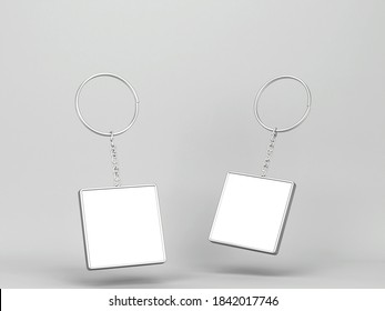 Blank Keychain Mockup. 3d Illustration On Gray Background 