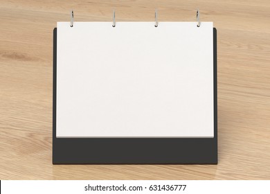 Blank Landscape Table Top Flip Chart Easel Binder Or Calendar Mockup Standing On Wooden Background Isolated . 3d Illustration