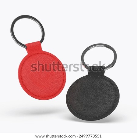 Blank Leather Keychain and Leather Key Ring Metal PU Zinc Alloy Light Keychain. 3d illustration.
