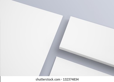 Blank Letterhead And Business Card Isolated With Soft Shadows