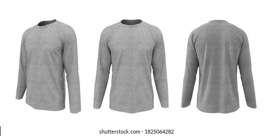 Blank long sleeve shirt mockup, t-shirt isolated on white, design presentation for print, 3d illustration, 3d rendering