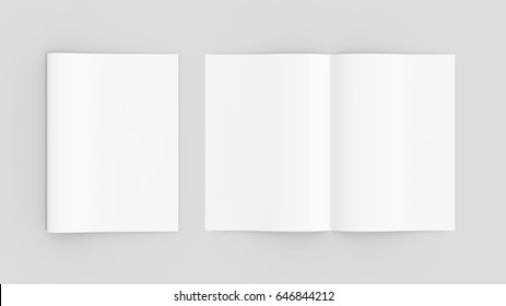 Blank Magazine Or Brochure Mockup Isolated On Soft Gray Background. 3D Illustrating